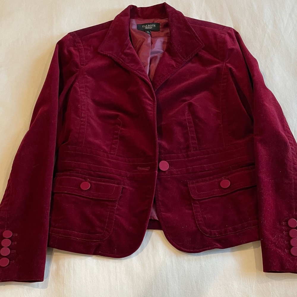 Talbots Rich Red Velvet Blazer, Size 8